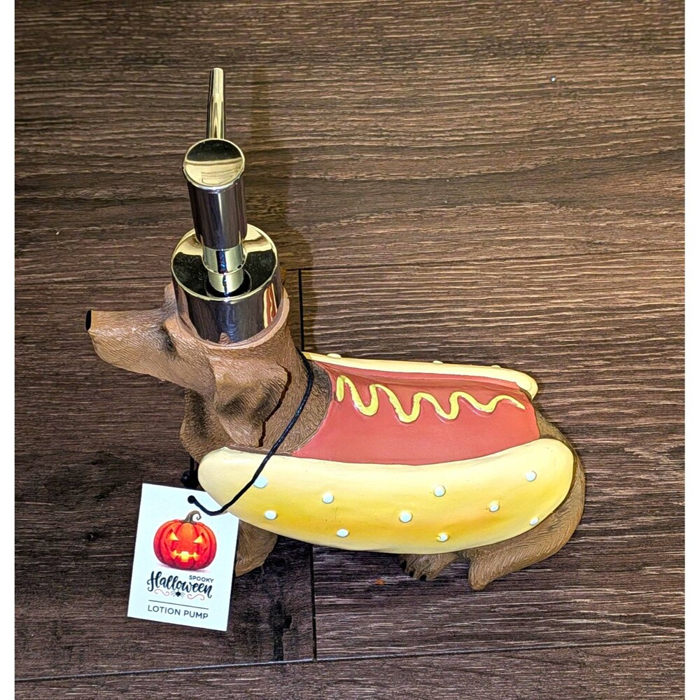 SPOOKY Halloween Dachshund Hot Dog Soap Dispenser Resin/Metal Pump Polished